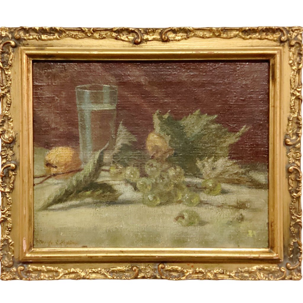 George Hopkins. Still Life w/Grapes and Glass. Oil on Canvas