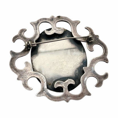 Navajo Sand Cast Sterling Brooch w. Lace Agate