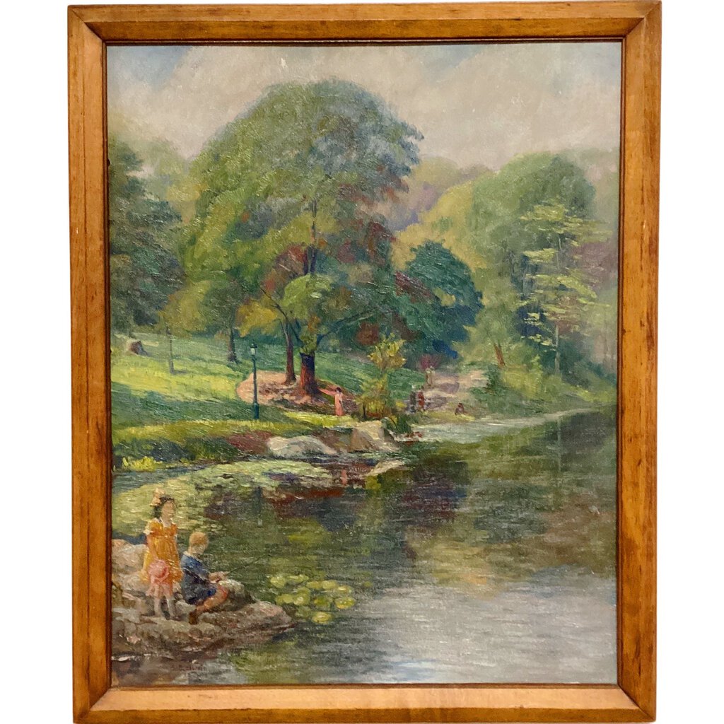 Lucien Bildstein. Park Scene. Early 20th c. Oil on Board