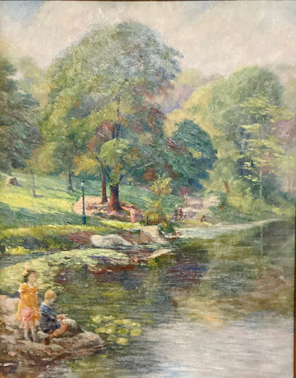 Lucien Bildstein. Park Scene. Early 20th c. Oil on Board