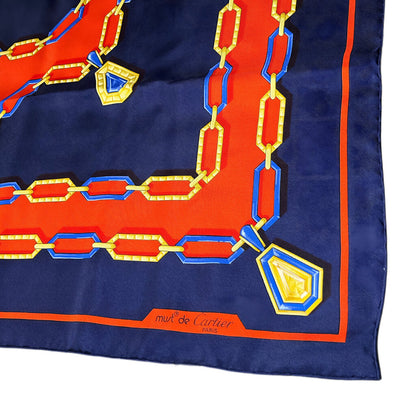 Cartier Navy Red Silk Scarf