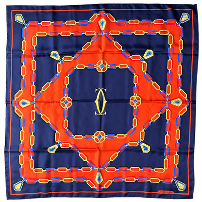 Cartier Navy Red Silk Scarf