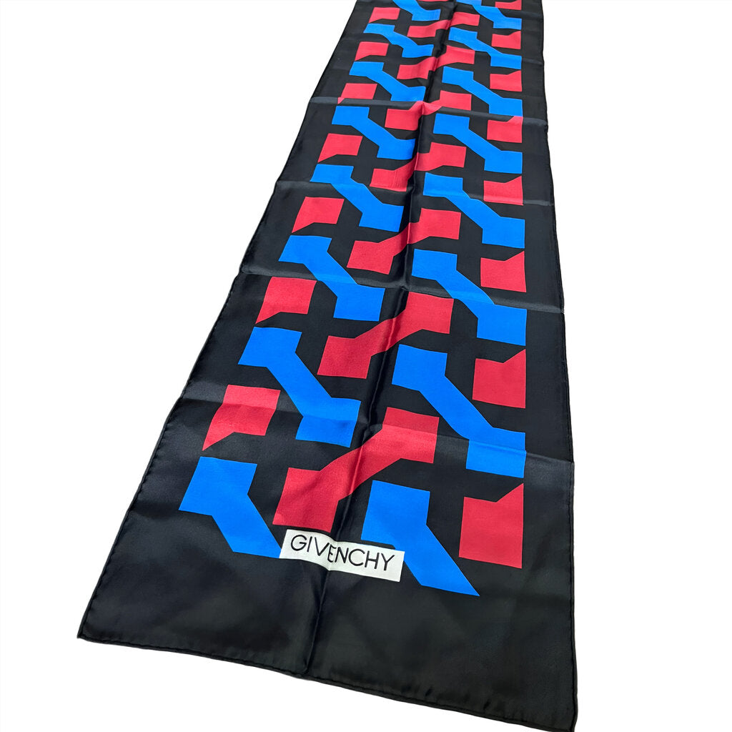 Givenchy Black Blue & Red Geometric Silk Scarf