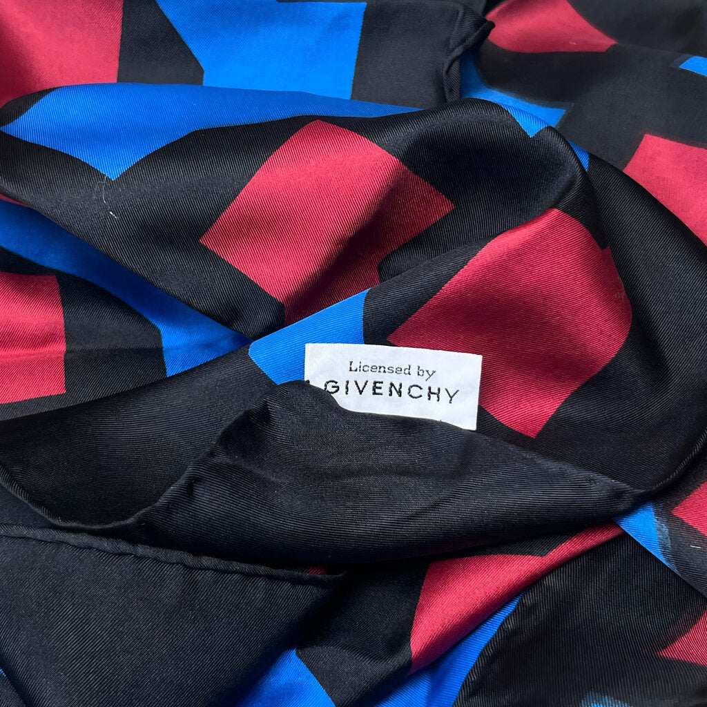 Givenchy Black Blue & Red Geometric Silk Scarf