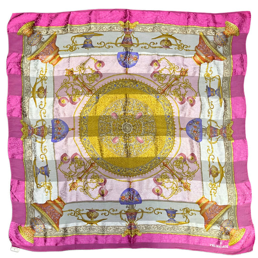 Trussardi Pink & Gold Large Silk Scarf