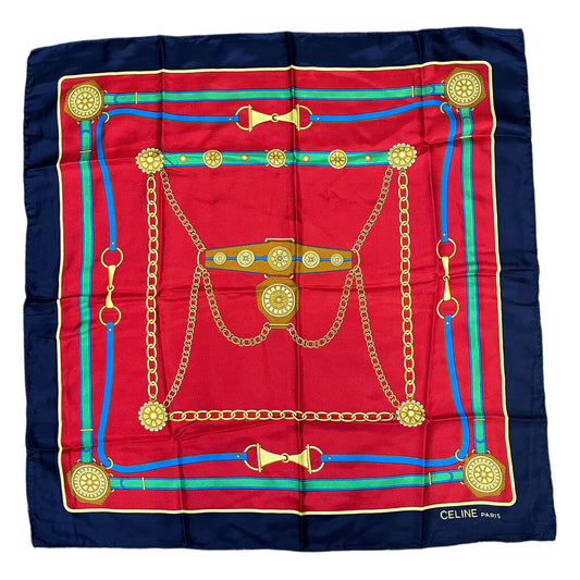 CELINE Red Navy Paris Silk Scarf