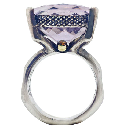 Barrera Sterling & 18Kt Gold Ring Set w. Checkerboard Cut Pale Amethyst