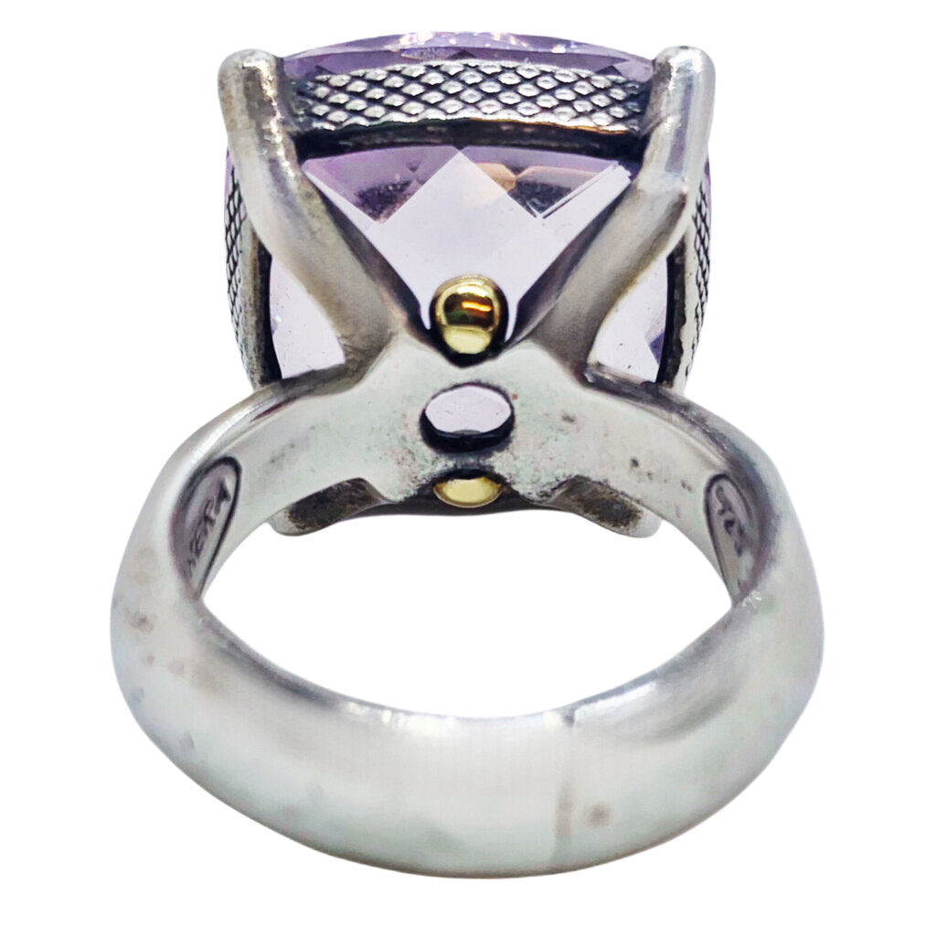 Barrera Sterling & 18Kt Gold Ring Set w. Checkerboard Cut Pale Amethyst