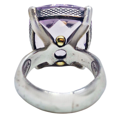 Barrera Sterling & 18Kt Gold Ring Set w. Checkerboard Cut Pale Amethyst