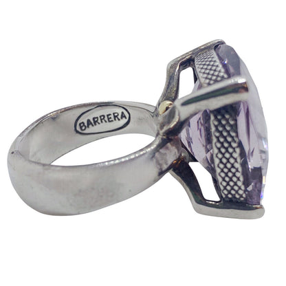 Barrera Sterling & 18Kt Gold Ring Set w. Checkerboard Cut Pale Amethyst