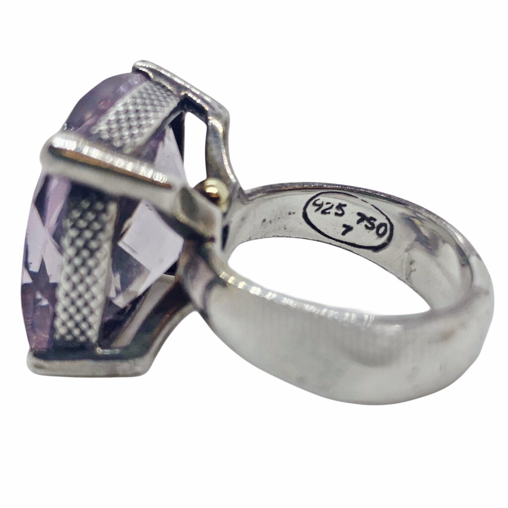 Barrera Sterling & 18Kt Gold Ring Set w. Checkerboard Cut Pale Amethyst