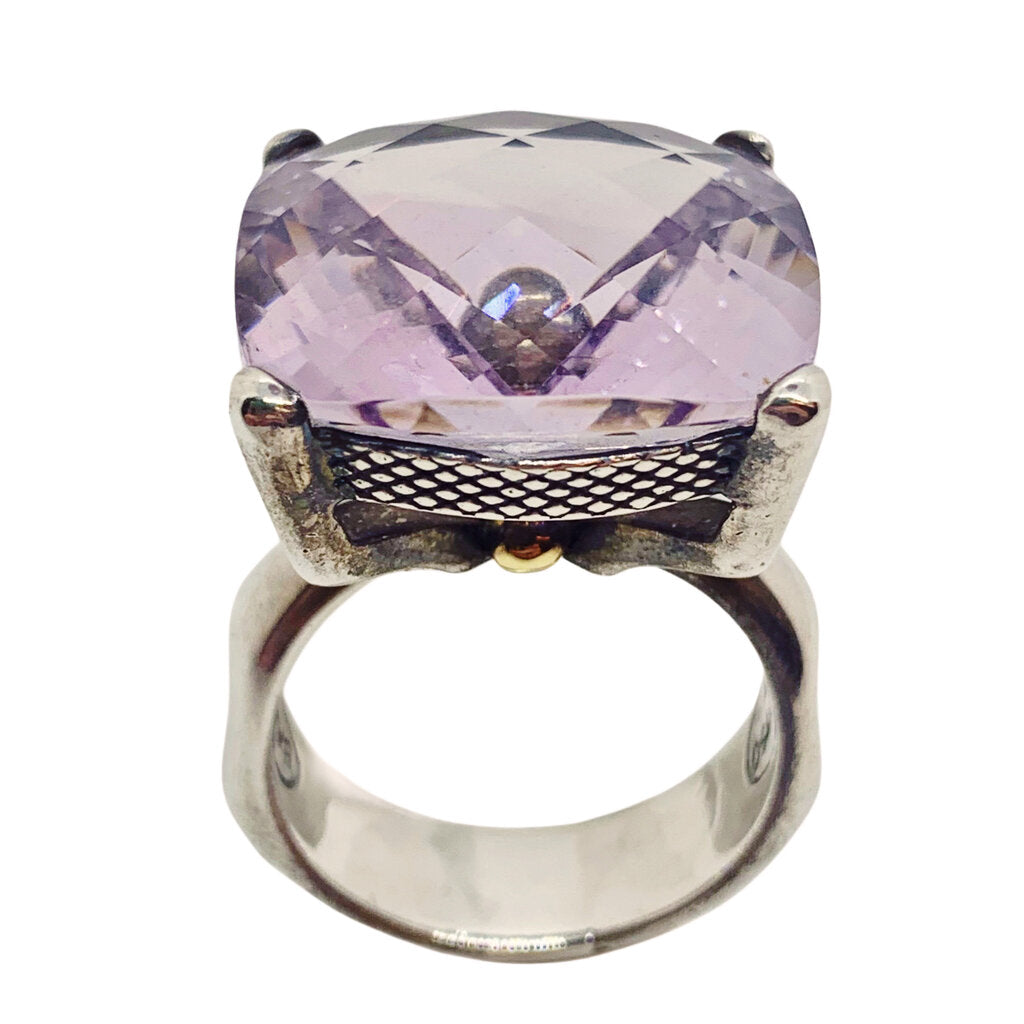 Barrera Sterling & 18Kt Gold Ring Set w. Checkerboard Cut Pale Amethyst