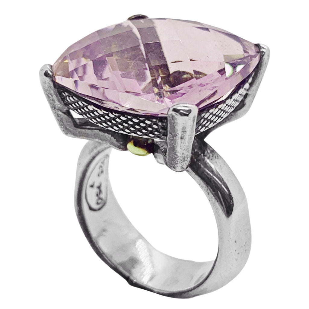 Barrera Sterling & 18Kt Gold Ring Set w. Checkerboard Cut Pale Amethyst