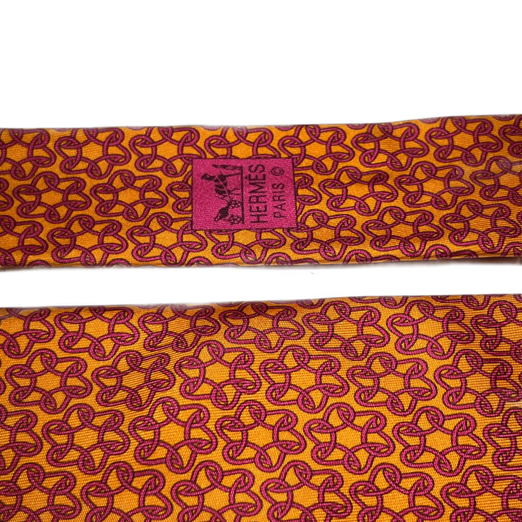 Hermes Orange Silk Necktie w. Interlocking Pattern