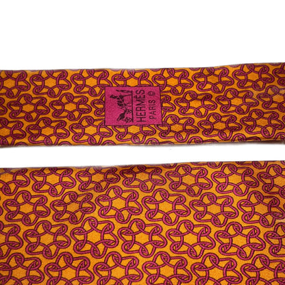 Hermes Orange Silk Necktie w. Interlocking Pattern