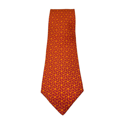 Hermes Orange Silk Necktie w. Interlocking Pattern