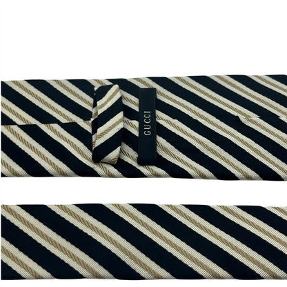 Gucci Black & Cream Striped Silk Necktie