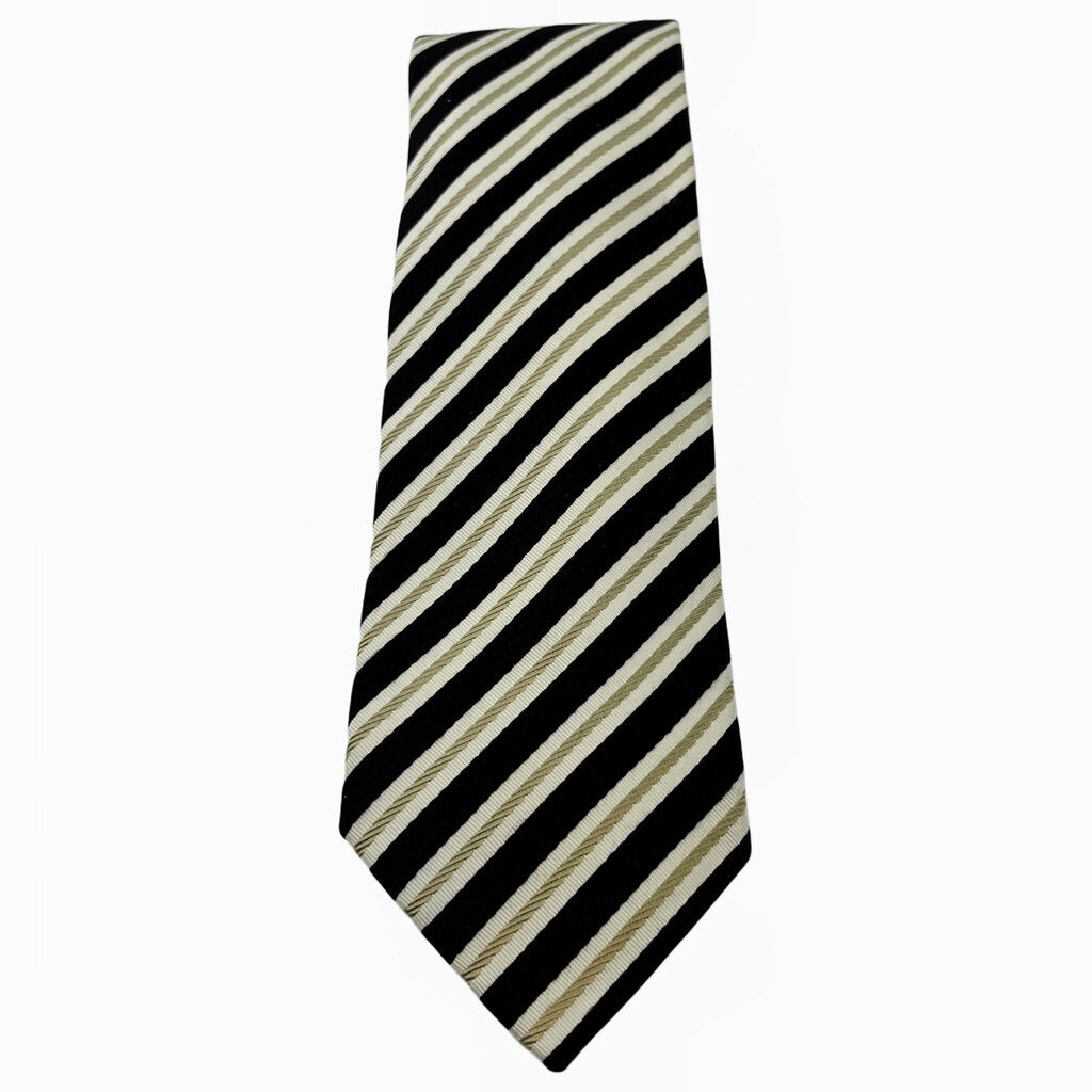 Gucci Black & Cream Striped Silk Necktie