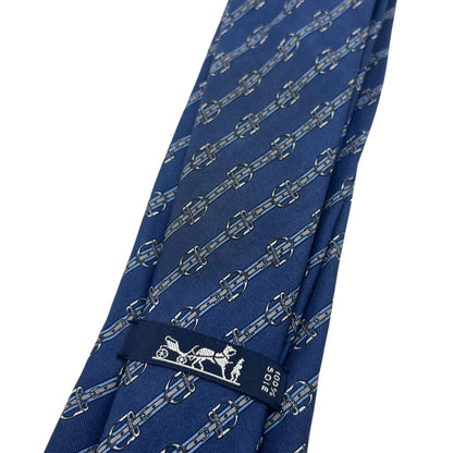 Hermes Navy w. Silver Chain Link Pattern Silk Necktie