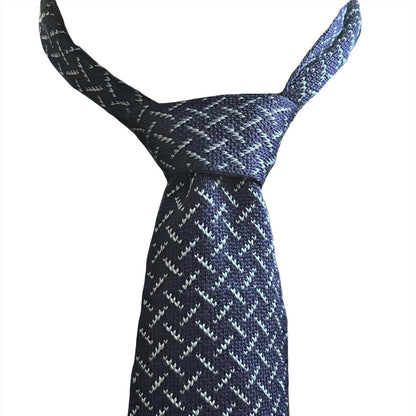 Hermes Navy w. White Stitch Pattern Knit Necktie