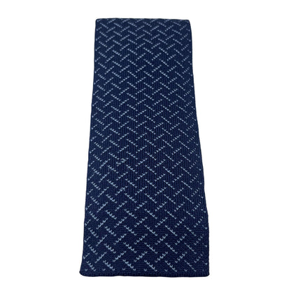 Hermes Navy w. White Stitch Pattern Knit Necktie