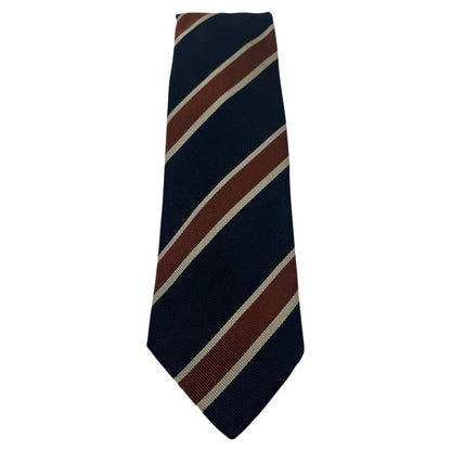 Dries Van Noten Navy Rust & Cream Stripes Silk Necktie