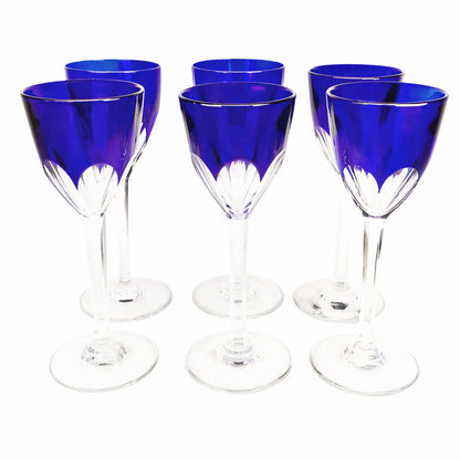 6 Baccarat "Genova" Blue Rhine Wine Glasses