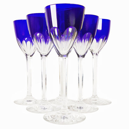 6 Baccarat "Genova" Blue Rhine Wine Glasses