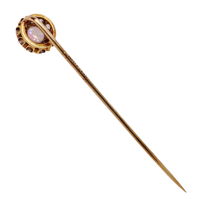 Antique Tiffany Stickpin Set w.Opal Surrounded by Old Cut Diamonds in 15Kt Gold (Tested)