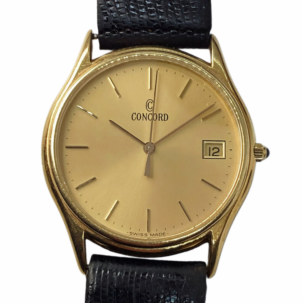 Concord Mariner 14k Gold Mens Watch w Leather Strap