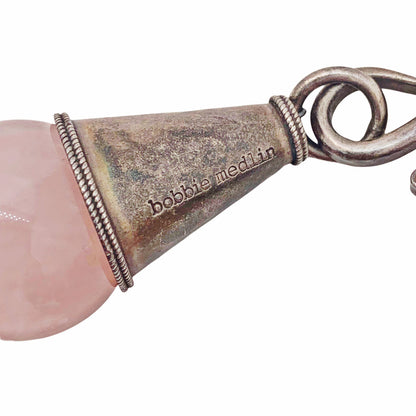 Bobbie Medlin Rose Quartz Large Bead Necklace w. Large Tibetan Bead & Silver End Caps