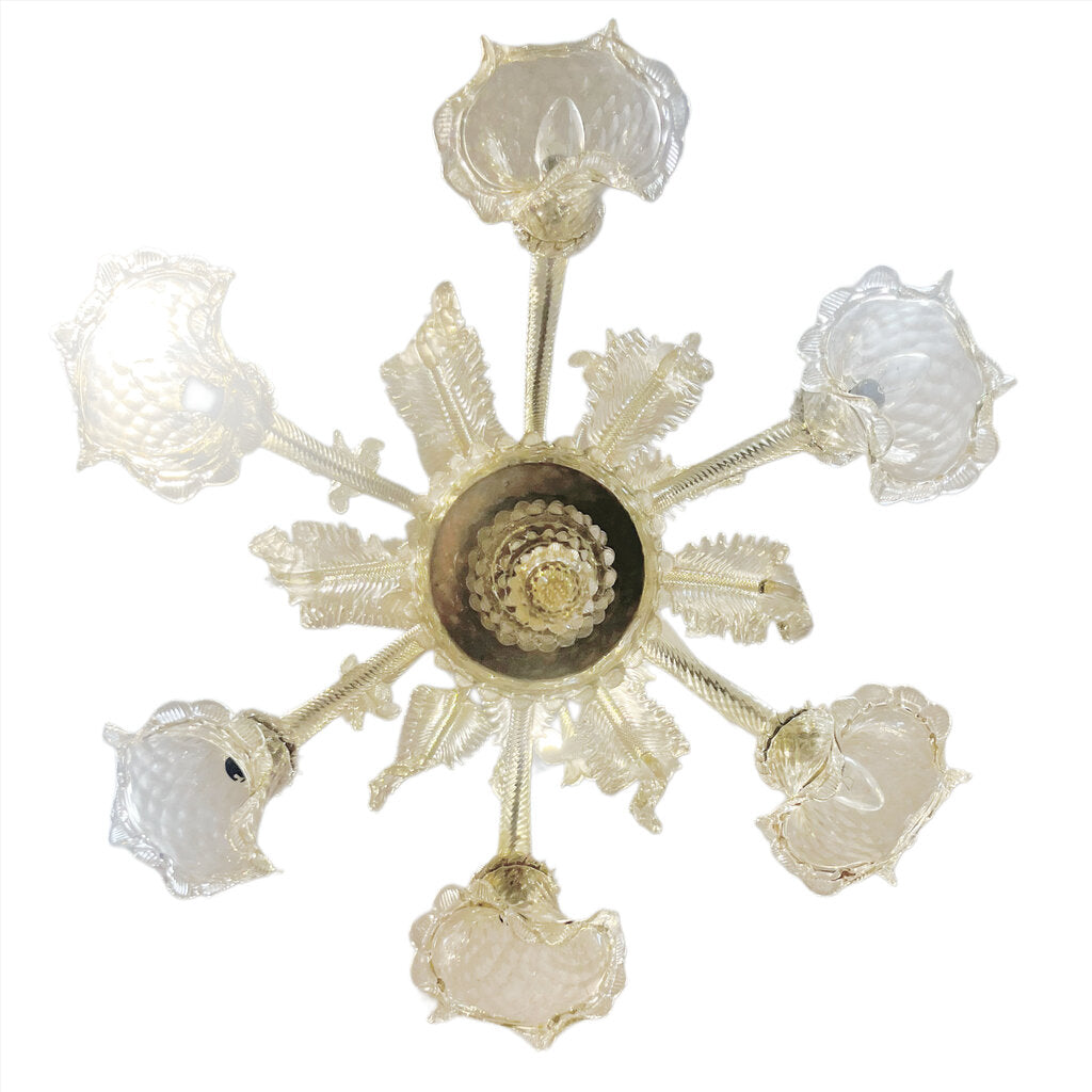 Vintage Murano Glass Chandelier w. Gold & Floral Design