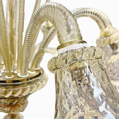 Vintage Murano Glass Chandelier w. Gold & Floral Design