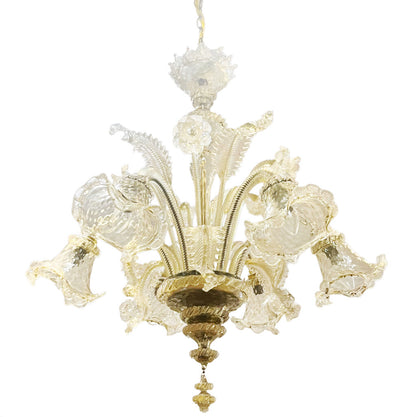 Vintage Murano Glass Chandelier w. Gold & Floral Design