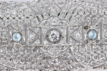 Art Deco Platinum Diamond & Aquamarine Brooch