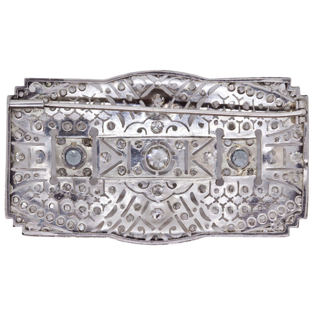 Art Deco Platinum Diamond & Aquamarine Brooch