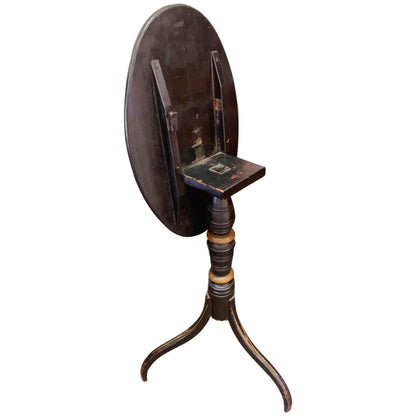Black Painted & Polychrome Tilt Top Candle Stand Table