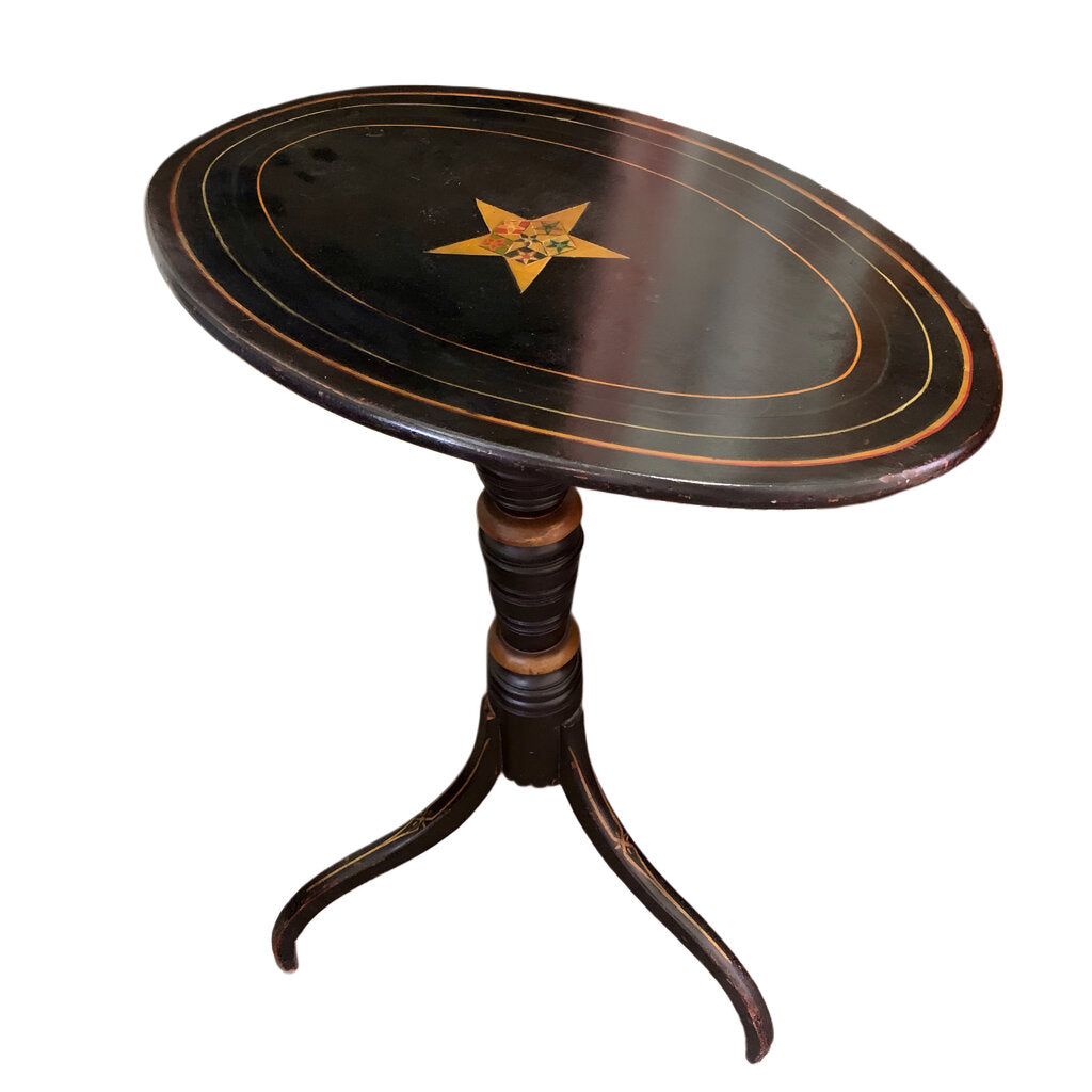 Black Painted & Polychrome Tilt Top Candle Stand Table