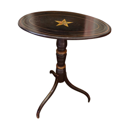 Black Painted & Polychrome Tilt Top Candle Stand Table