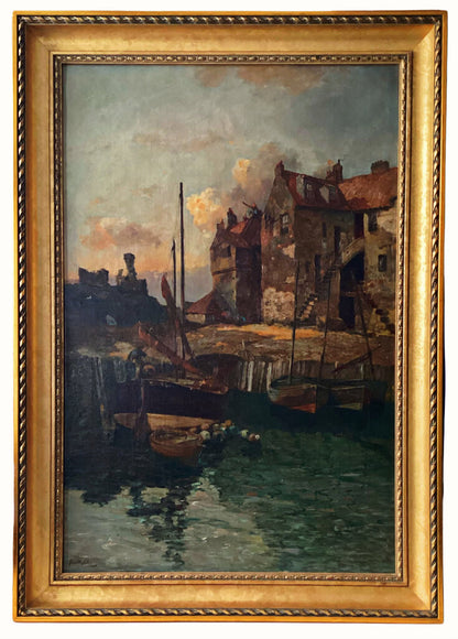 John Hamilton Glass. Port Scene. Oil on Canvas. 19th Century
