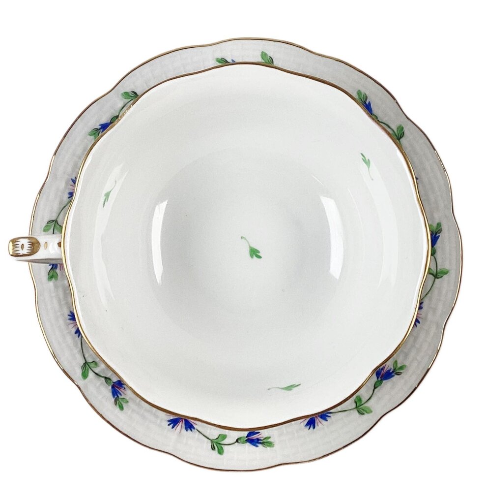 S/13 Herend Blue Garland Tea Cups & Saucers