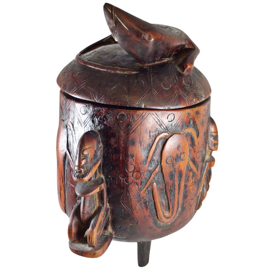 African Hand Carved Wooden Ceremonial Container