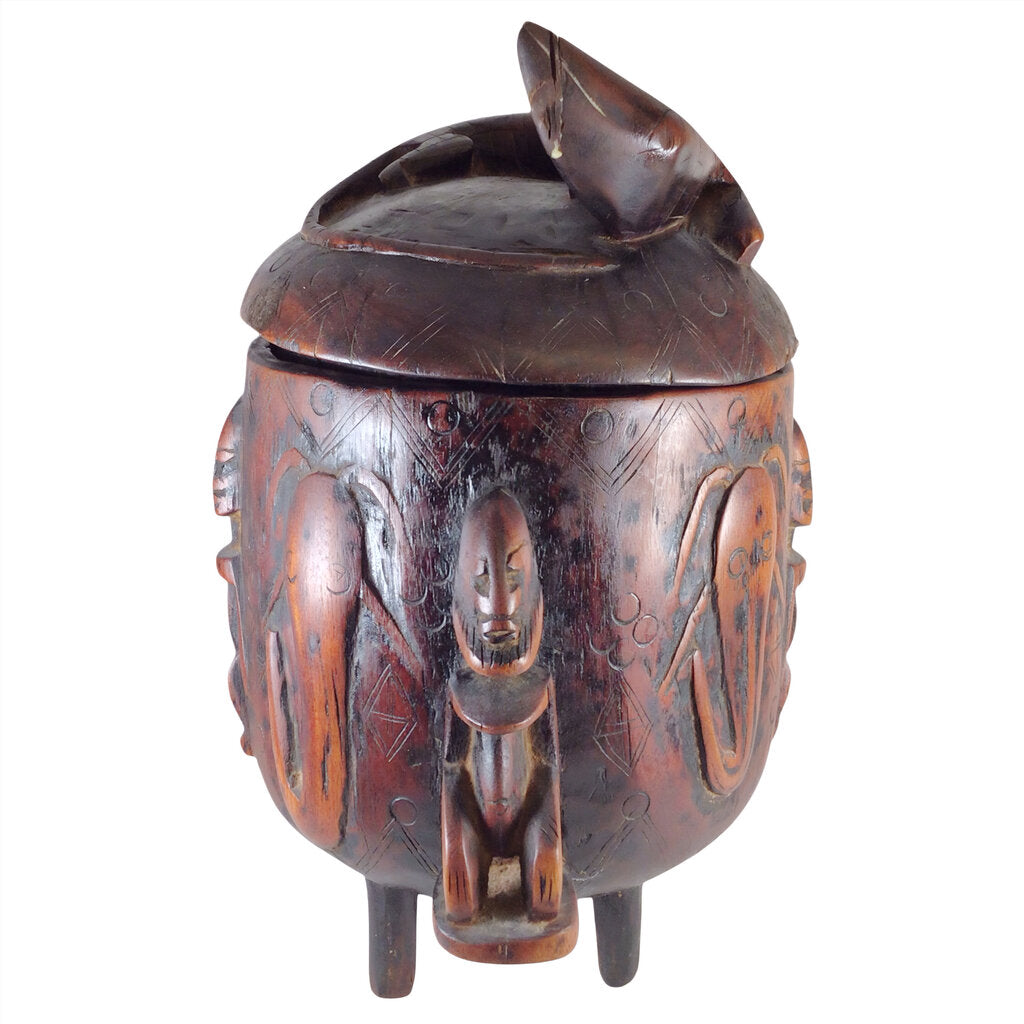 African Hand Carved Wooden Ceremonial Container