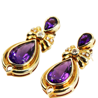Amethyst & Diamond Pendent Earrings in 14Kt Gold (Tested)