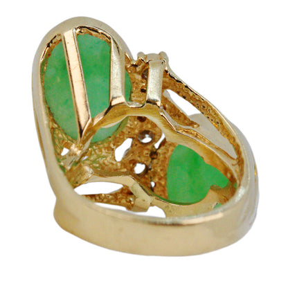 Green Jade & Diamond Ring in 14Kt Gold (Tested)