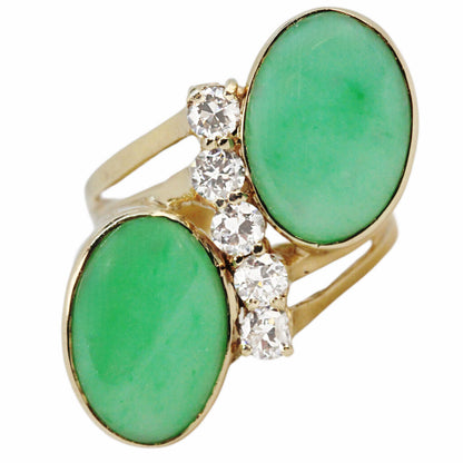 Green Jade & Diamond Ring in 14Kt Gold (Tested)