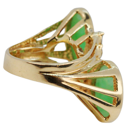 Green Jade & Diamond Ring in 14Kt Gold (Tested)