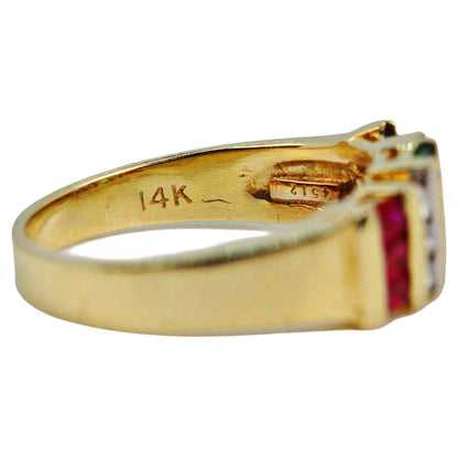 Ruby Emerald Sapphire & Diamond Ring in 14Kt Gold