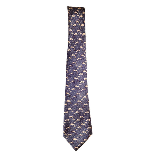Hermes Silk Gray w/ Tan Dolphins Necktie
