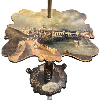 Floor Lamp w Painting of Blois France w Mother of Pearl Inlay